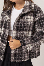 Load image into Gallery viewer, Plaid Collared Neck Boucle Jacket with Pockets
