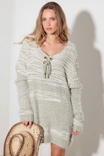 Load image into Gallery viewer, Mixed-Stitch Front Tie Sweater Dress in Light Green
