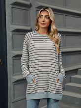 Load image into Gallery viewer, Pocketed Striped Round Neck Long Sleeve T-Shirt (multiple color options)
