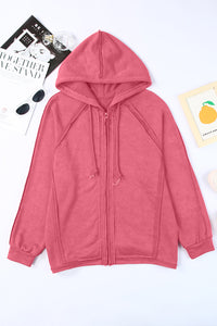 Exposed Seam Zip Up Long Sleeve Drawstring Hoodie (multiple color options)