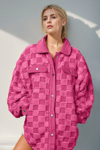 Button Up Fuzzy Checkered Shacket (multiple color options)