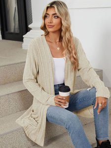 Pocketed Open Front Long Sleeve Cardigan (multiple color options)