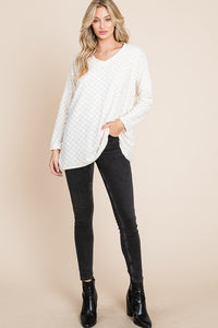 Checkered Long Sleeve V-Neck T-Shirt in White