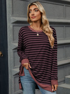 Striped Round Neck Long Sleeve Top (multiple color options)