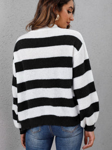 Striped Button Up Long Sleeve Sweater (multiple color options)