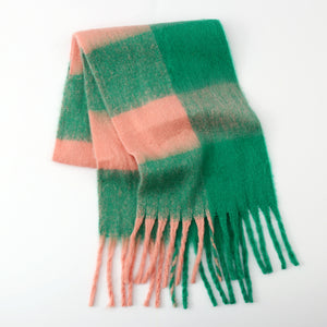 Fringe Contrast Plaid Polyester Scarf (multiple color options)