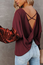 Load image into Gallery viewer, Sequin Crisscross Boat Neck Long Sleeve Blouse (2 color options)
