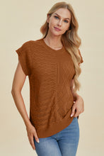 Load image into Gallery viewer, Cable-Knit Round Neck Cap Sleeve Sweater (multiple color options)
