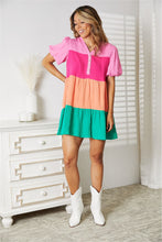Load image into Gallery viewer, Color Pop Buttoned Puff Sleeve Dress
