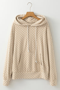 Checkered Print Kangaroo Pocket Drawstring Hoodie (2 color options)