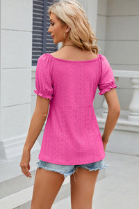 Eyelet Drawstring Short Sleeve Top  (multiple color options)