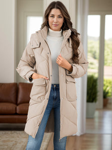 Long Sleeve Longline Hooded Winter Coat with Pockets (multiple color options)