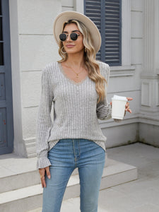 Lace Detail V-Neck Long Sleeve Top (multiple color options)