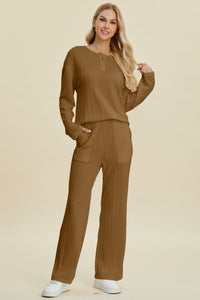 Cable-Knit Long Sleeve Top and Pants Set (multiple color options)