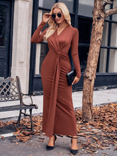 Load image into Gallery viewer, Slit Twisted Surplice Long Sleeve Dress (multiple color options)
