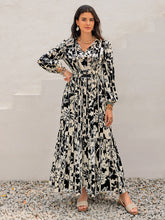 Load image into Gallery viewer, Smocked Printed Tie Neck Long Sleeve Dress
