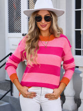 Load image into Gallery viewer, Contrast Striped Round Neck Sweater (multiple color options)
