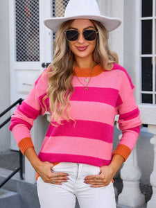 Contrast Striped Round Neck Sweater (multiple color options)