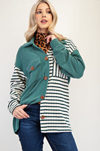 Load image into Gallery viewer, Striped Button Up Dropped Shoulder Shacket in Turquoise
