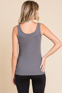 Ribbed Scoop Neck Tank in Cold Charcoal