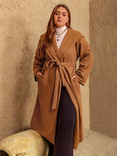 Load image into Gallery viewer, Tied Long Sleeve Hooded Coat with Pockets
