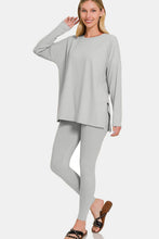 Load image into Gallery viewer, Brushed Microfiber Top and Leggings Lounge Set in Lt. Grey
