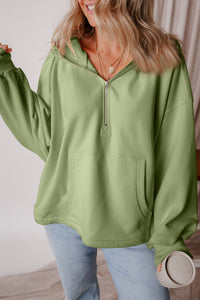 Pocketed Half Zip Dropped Shoulder Hoodie (multiple color options)