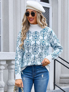 Flower Turtleneck Long Sleeve Sweater (multiple color options)