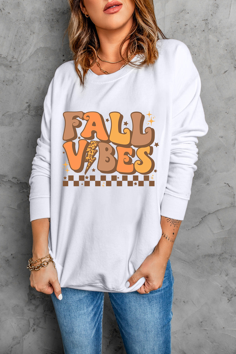 Fall Vibes Graphic Round Neck Long Sleeve Sweatshirt