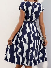 Load image into Gallery viewer, Perfee Tied Pleated Printed Cap Sleeve Dress (multiple color options)
