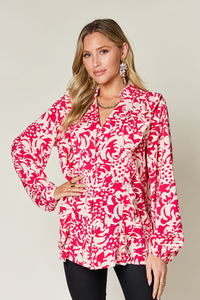 Printed Ruffle Trim Balloon Sleeve Shirt (multiple color options)