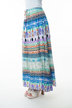 Load image into Gallery viewer, Printed Elastic Waist Band Long Skirt with Tassels in Sage Combo
