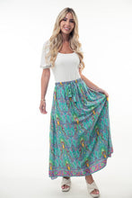 Load image into Gallery viewer, Printed Elastic Waist Band Long Skirt with Tassels in Mint Combo
