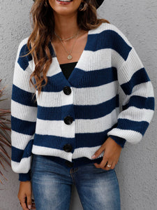 Striped Button Up Long Sleeve Sweater (multiple color options)