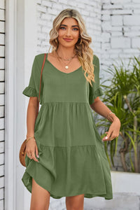 Mandy V-Neck Flounce Sleeve Tiered Dress (multiple color options)