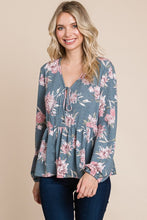 Load image into Gallery viewer, Babydoll Floral Long Sleeve Blouse in Blue
