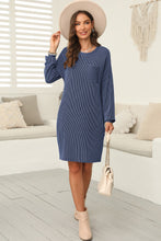 Load image into Gallery viewer, Striped Round Neck Long Sleeve Mini Dress (multiple color options)
