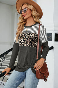 Leopard Striped Round Neck T-Shirt (multiple color options)