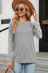 Heathered Round Neck Long Sleeve Top (multiple color options)