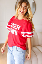 Load image into Gallery viewer, Stand Out  &quot;TOUCHDOWN&quot; Sequin Bubble Sleeve Game Day Top in Red
