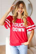 Load image into Gallery viewer, Stand Out  &quot;TOUCHDOWN&quot; Sequin Bubble Sleeve Game Day Top in Red
