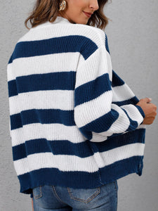 Striped Button Up Long Sleeve Sweater (multiple color options)