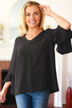 Load image into Gallery viewer, Falling In Love Hi-Lo Ruffle Sleeve Woven Top in Black
