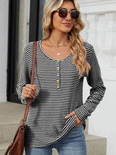 Load image into Gallery viewer, Striped Half Button Long Sleeve Top (multiple color options)
