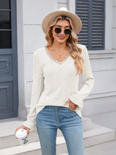 Load image into Gallery viewer, Lace Detail V-Neck Long Sleeve Top (multiple color options)
