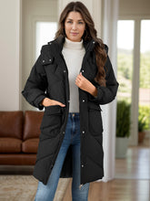 Load image into Gallery viewer, Long Sleeve Longline Hooded Winter Coat with Pockets (multiple color options)
