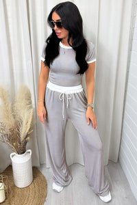 Contrast Trim Round Neck Top and Pants Set (multiple color options)