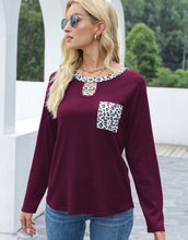 Load image into Gallery viewer, Cutout Leopard Round Neck Long Sleeve T-Shirt (multiple color options)
