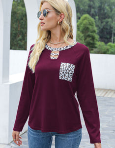 Cutout Leopard Round Neck Long Sleeve T-Shirt (multiple color options)