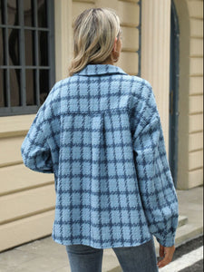 Plaid Collared Neck Long Sleeve Jacket (multiple color options)